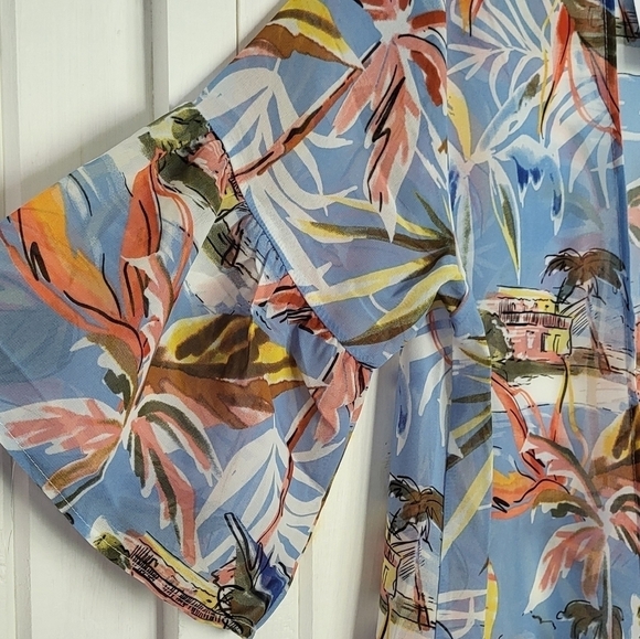 Tropical Print Hawaiian Half Sleeve Open Front Kimono Size PL/XL - Picture 3 of 12